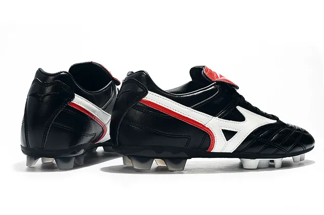 Mizuno Chaussures de Football Blanc Bleu Cuir Quilté avec Logo Wave en Terrain Ferme 16