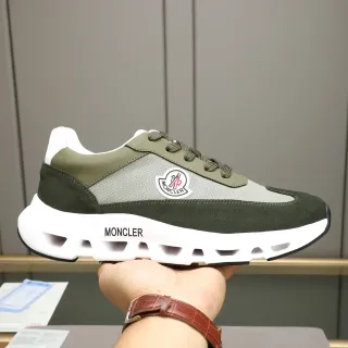 Moncler Army Green White Layered Suede And Mesh Upper Sculpted Vented Midsole Chunky Sneakers