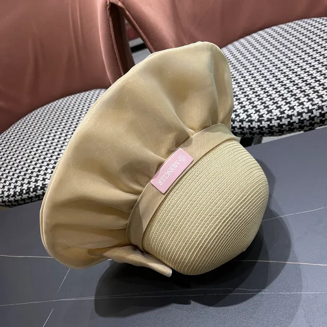 Moncler Beige Rose Paille Tressée Couronne Satiné à Volants Banda de Borde Fedora 2