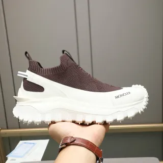 Moncler Brown White Sock-Knit Upper Chunky Sculpted Sole Lifestyle Sneakers