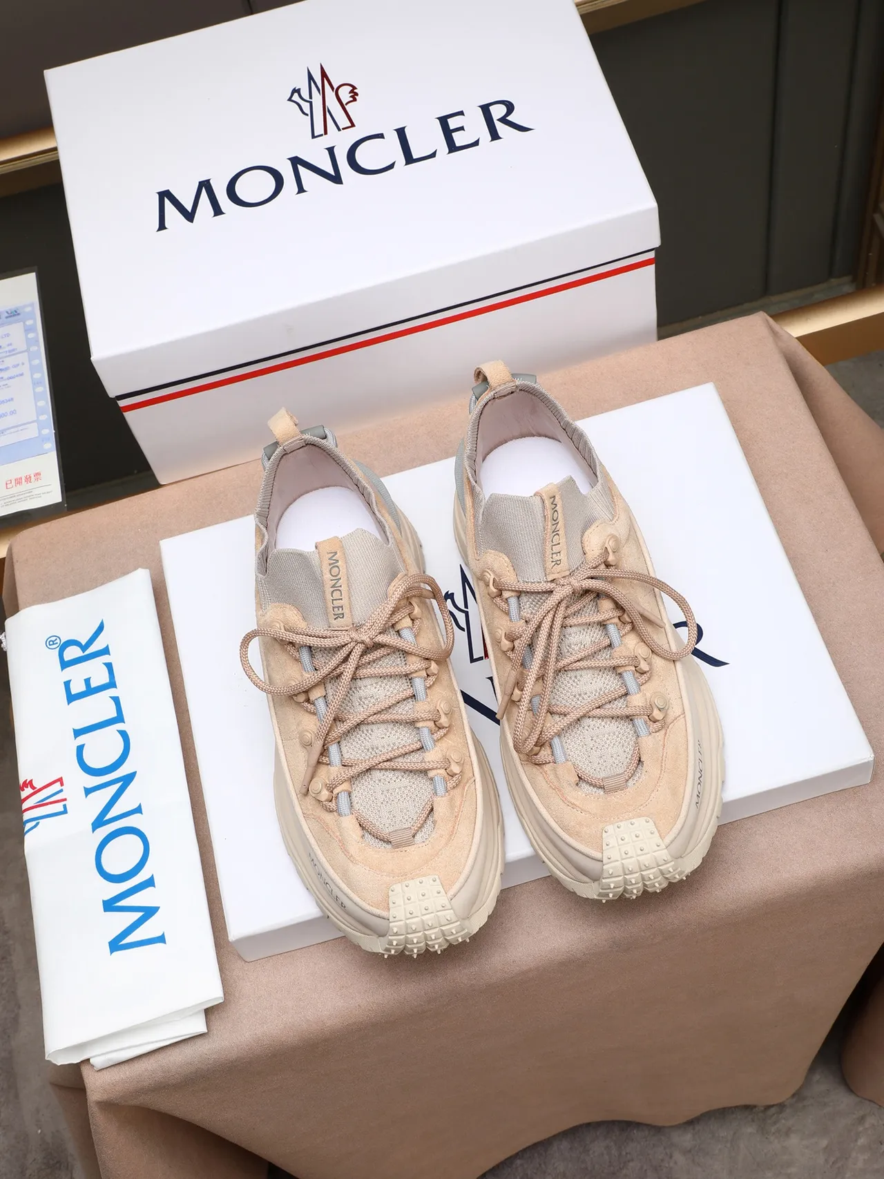 Moncler Grenoble Beige Gray Hiking-Inspired Chunky Sole Sneakers 2