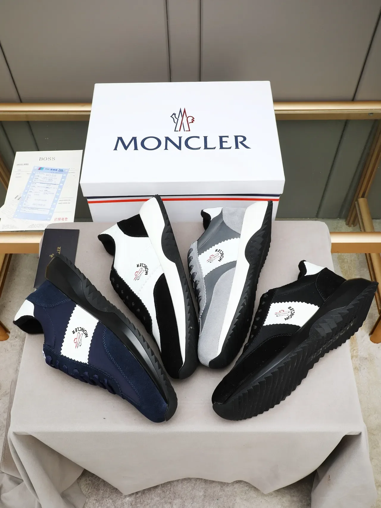 Moncler Lifestyle Sneaker Black and White Suede Textile Low-Top Sneaker 2