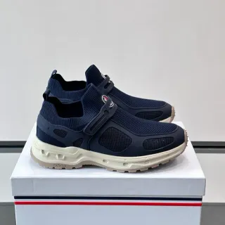Moncler Navy Beige Laceless Slip-On Chunky Sculpted Sole Sneakers