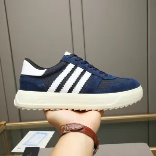 Moncler Navy White Suede-Mesh Upper Serrated Triple Stripe Sneakers