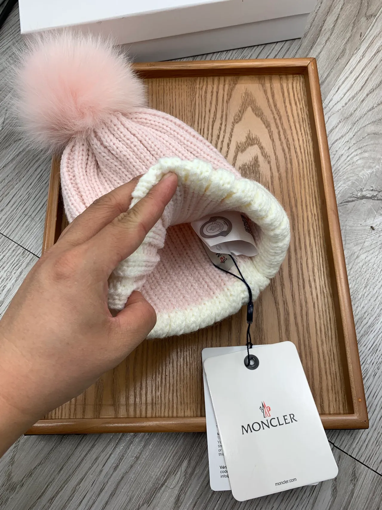 Moncler Pink Beige Ribbed Knit Contrasting Cuff Beanie 4