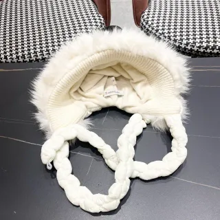 Moncler White Fur-Trimmed Knitted Beanie