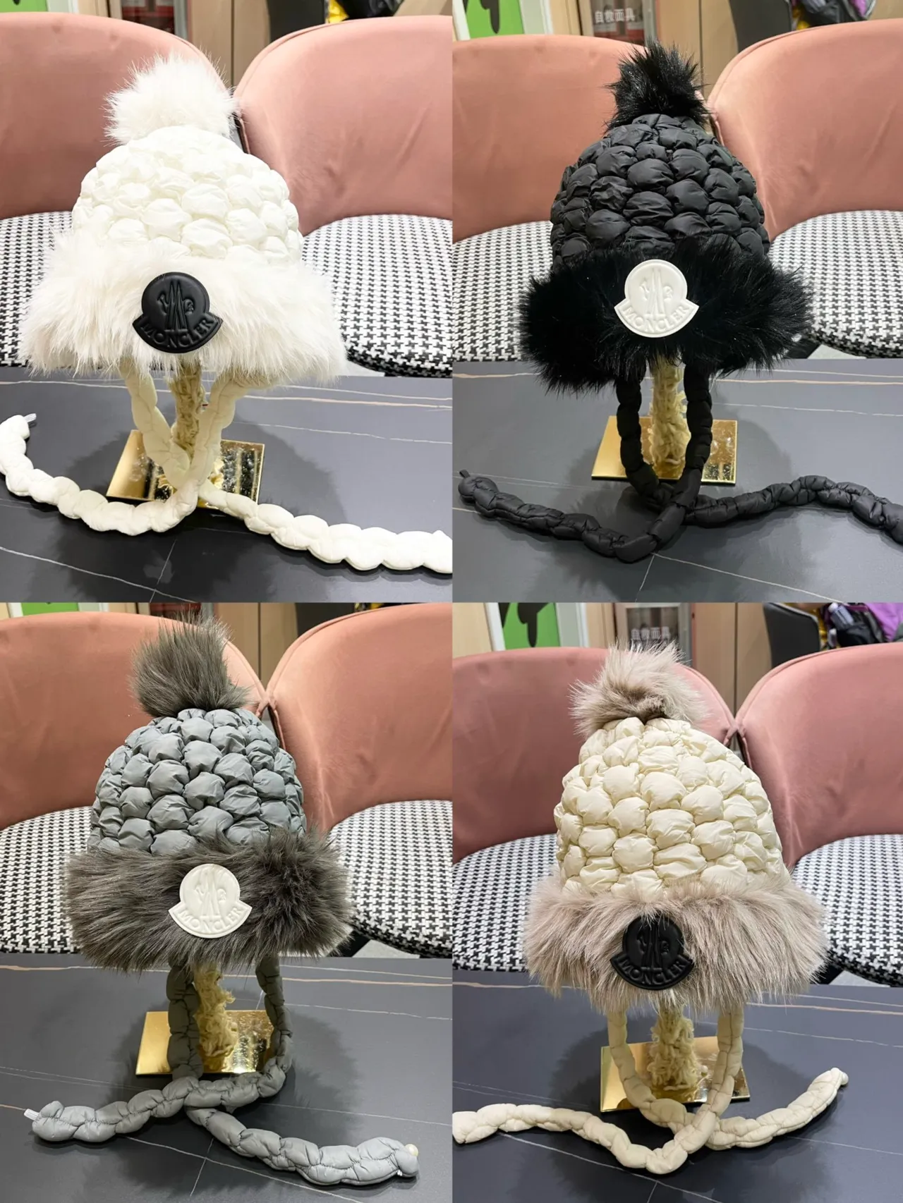 Moncler Boné de Malha com Borda de Pele Branca 10