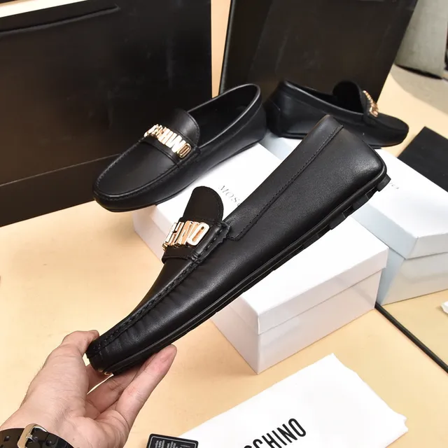 Moschino Logo Strap Black Leather Loafers 2
