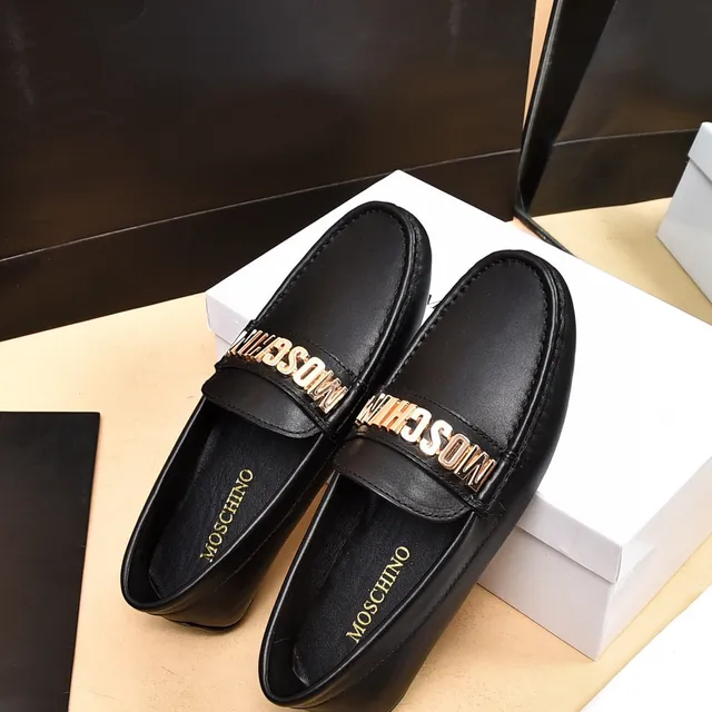 Moschino Logo Strap Black Leather Loafers 4