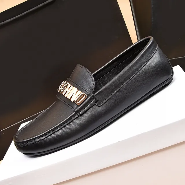 Moschino Logo Strap Black Leather Loafers 6