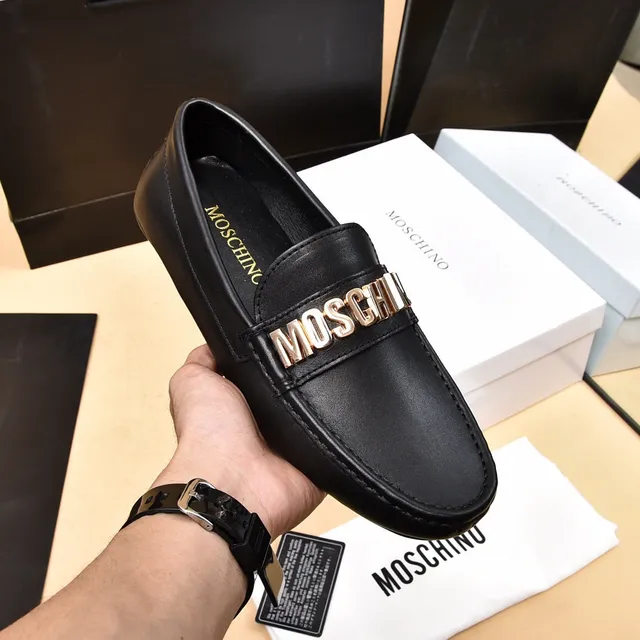 Moschino Logo Strap Black Leather Loafers 7