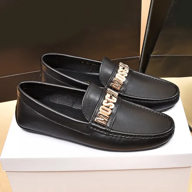 Moschino Logo Strap Black Leather Loafers 8
