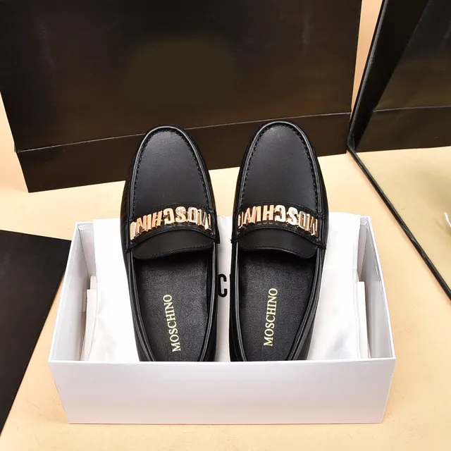 Moschino Logo Strap Black Leather Loafers 9
