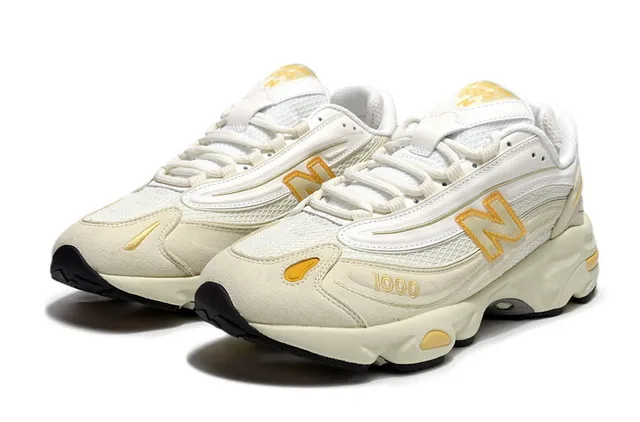 New Balance 1000 crème et or sneakers épaisses 2