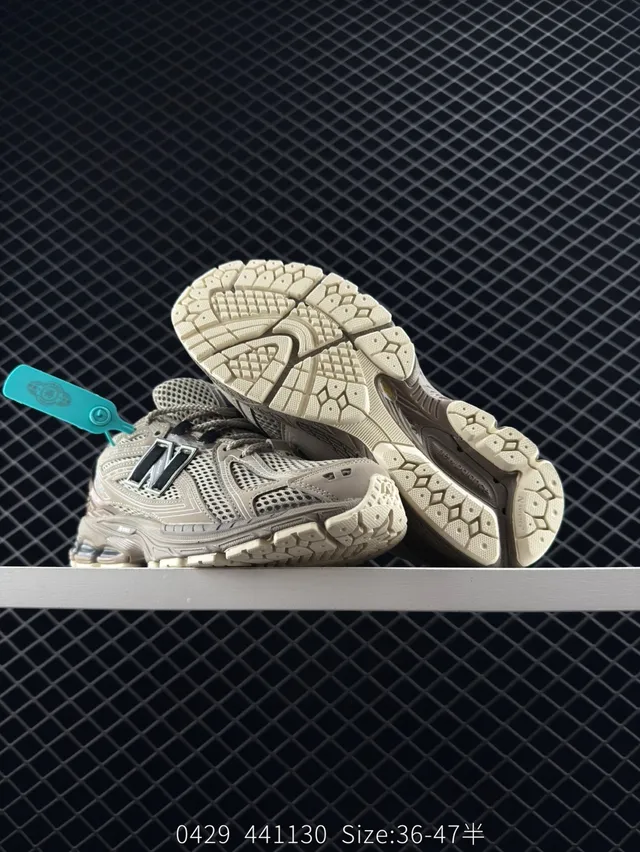 New Balance 441130 بيج أسود شبكي و اصطناعي أعلى midsole منحوت حذاء كاجوال سميك 6