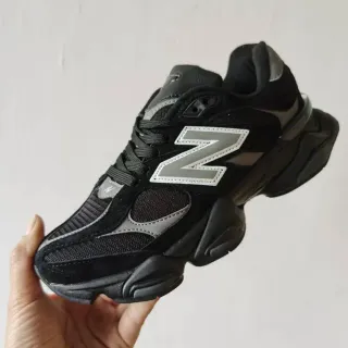 New Balance Zapatillas Gruesas Negras Plata Suela Malla Y Ante Superior