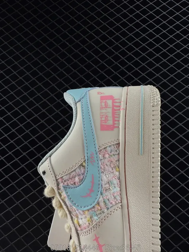 Nike Air Force 1 Low Beige Blue Pink Graffiti Lifestyle Sneakers 4