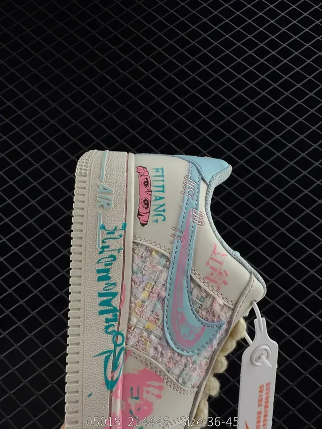 Nike Air Force 1 Low Beige Blue Pink Graffiti Lifestyle Sneakers 5