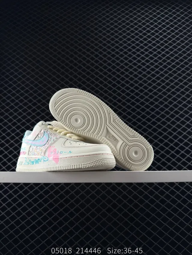 Nike Air Force 1 Low Beige Blue Pink Graffiti Lifestyle Sneakers 6