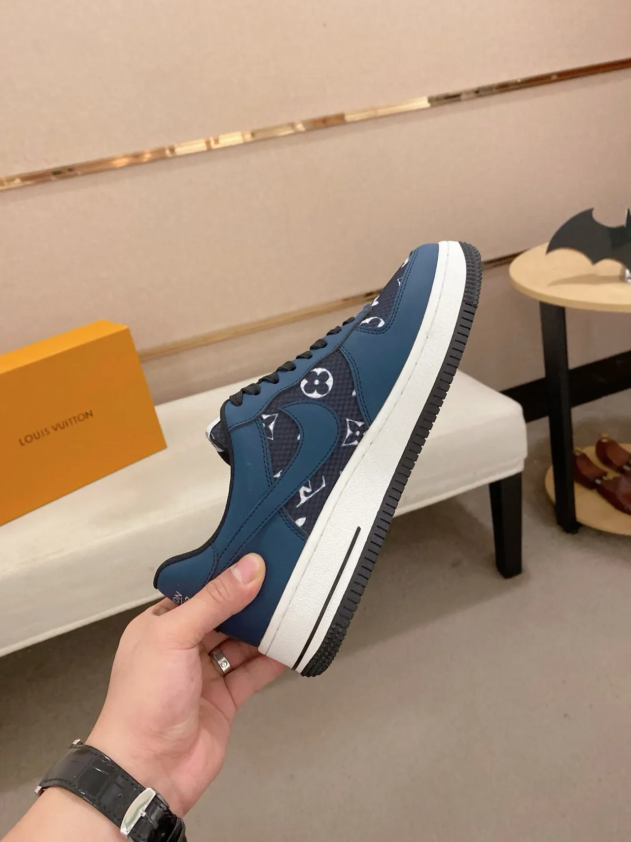 Nike Air Force 1 Navy Monogram-Print Lifestyle Sneakers 6