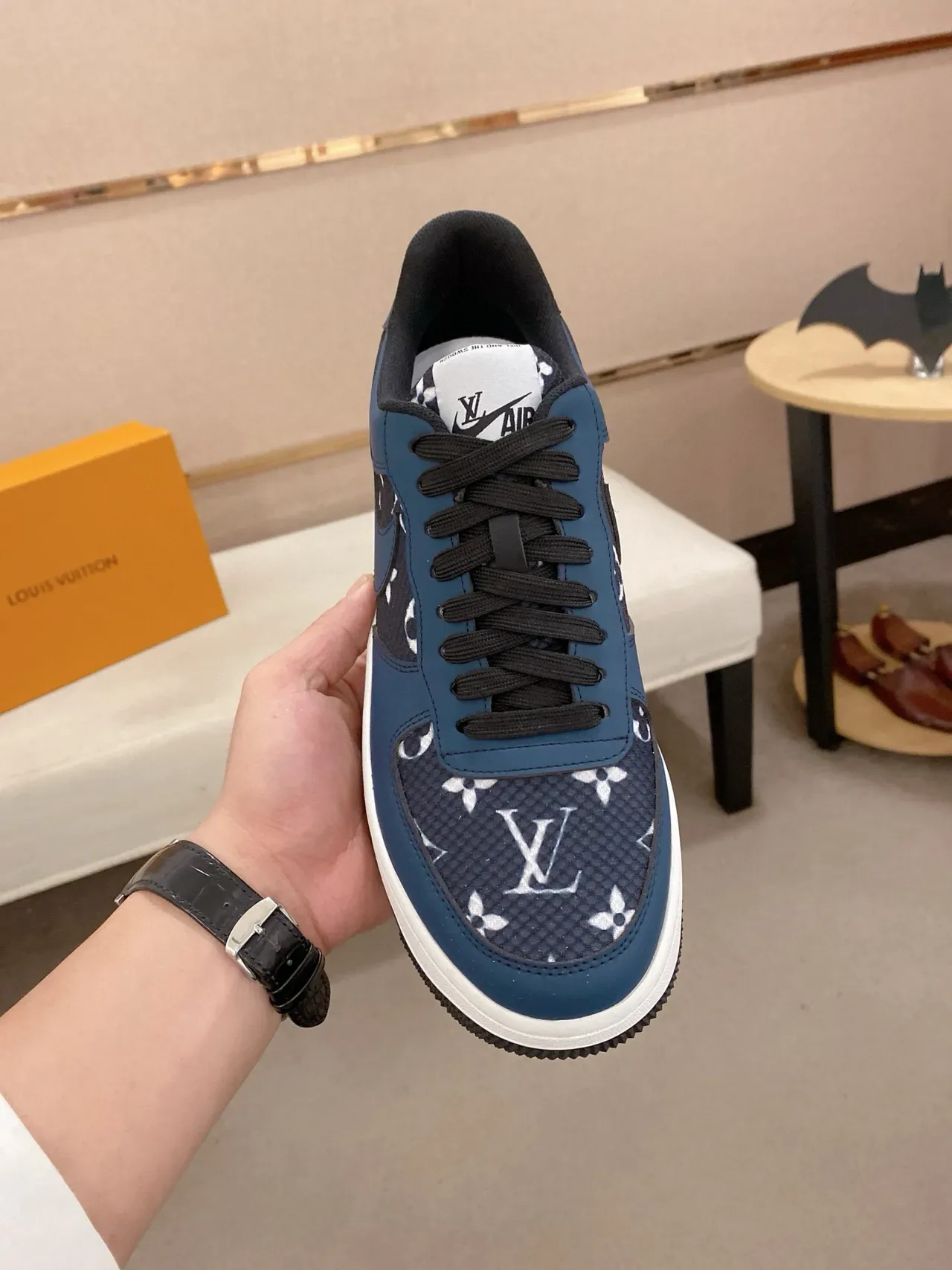 Nike Air Force 1 Navy Monogram-Print Lifestyle Sneakers 7
