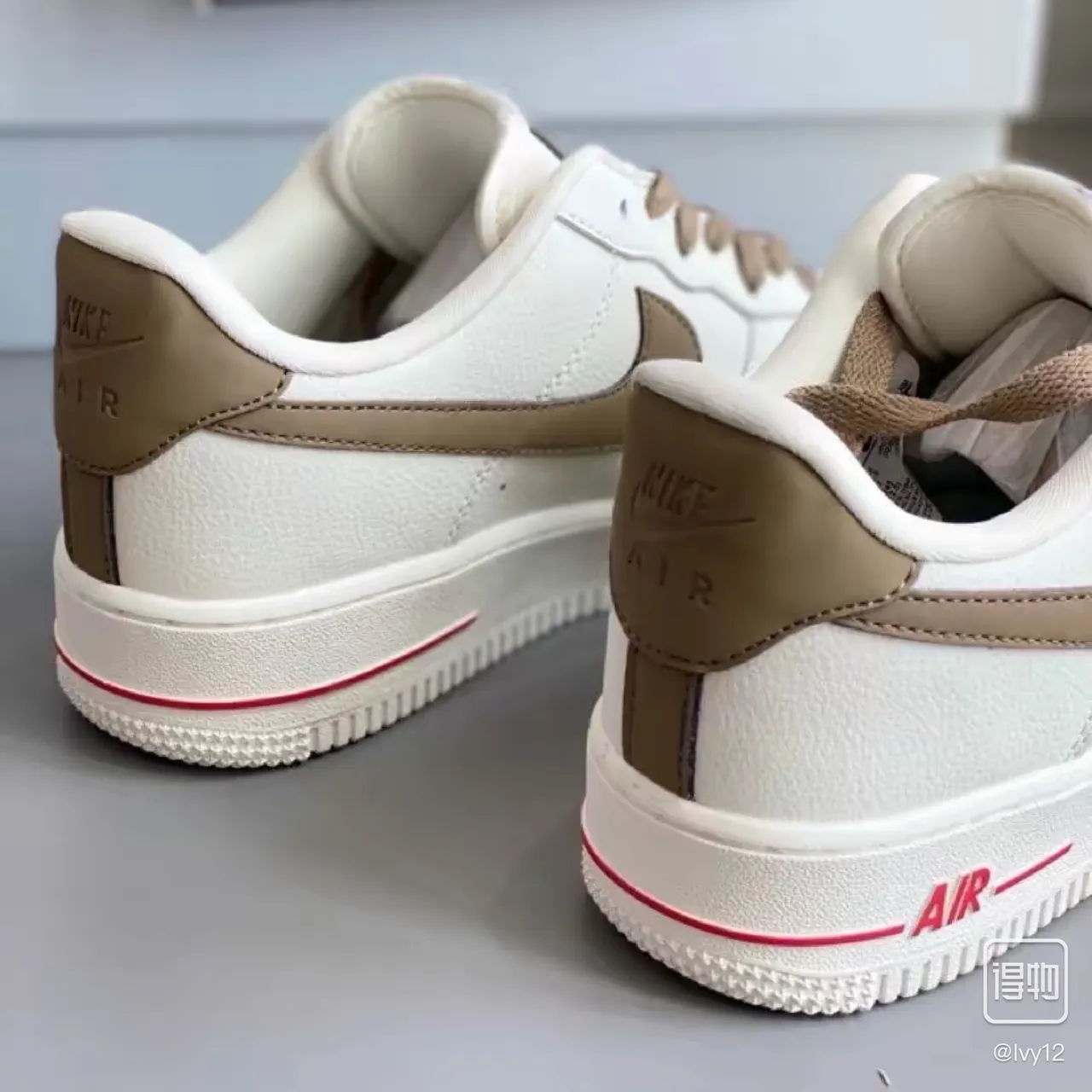 Nike Air Force 1 Off-White Taupe Red Lifestyle Sneakers 2