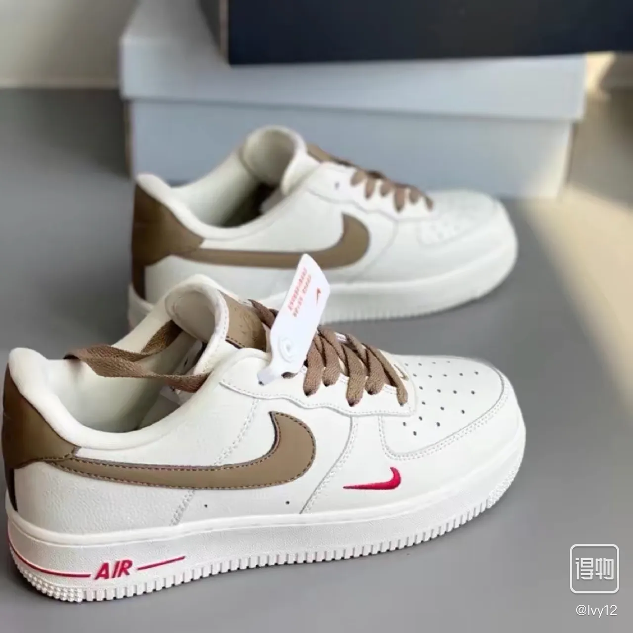 Nike Air Force 1 Off-White Taupe Red Lifestyle Sneakers 3