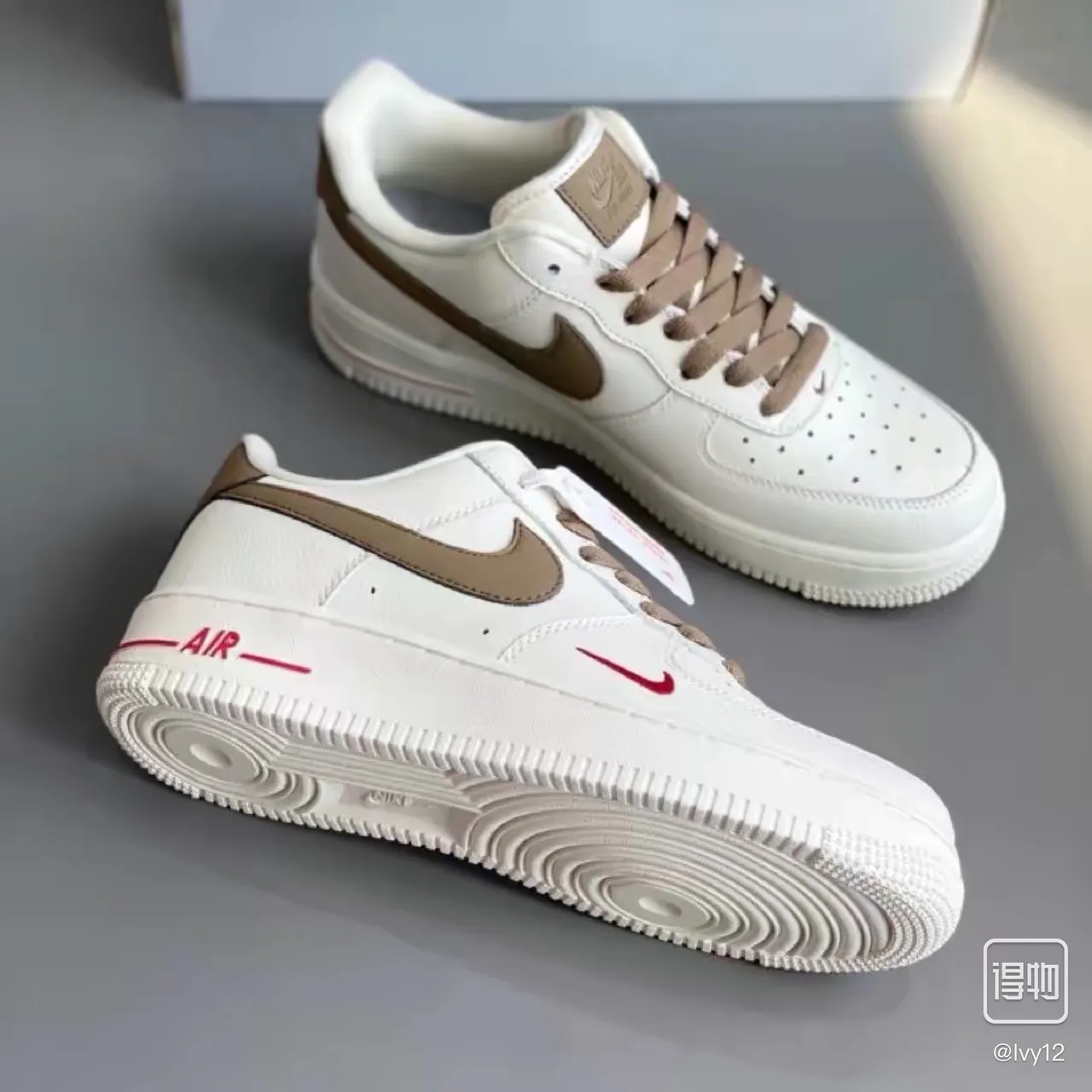 Nike Air Force 1 Off-White Taupe Red Lifestyle Sneakers 5