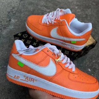 Nike Air Force 1 Orange Embossed Monogram Lifestyle Sneakers