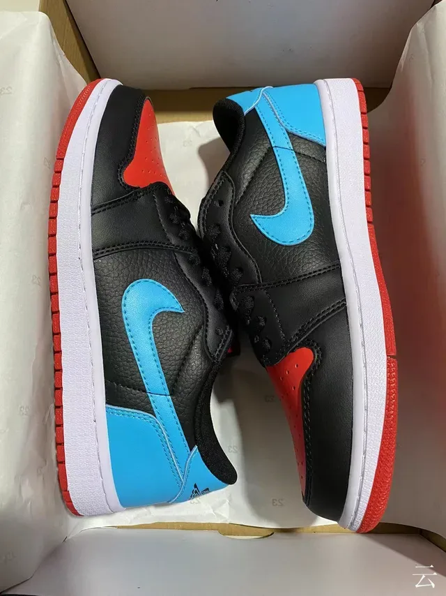 Nike Air Jordan 1 Low Black Cyan Red Lifestyle Sneakers 7