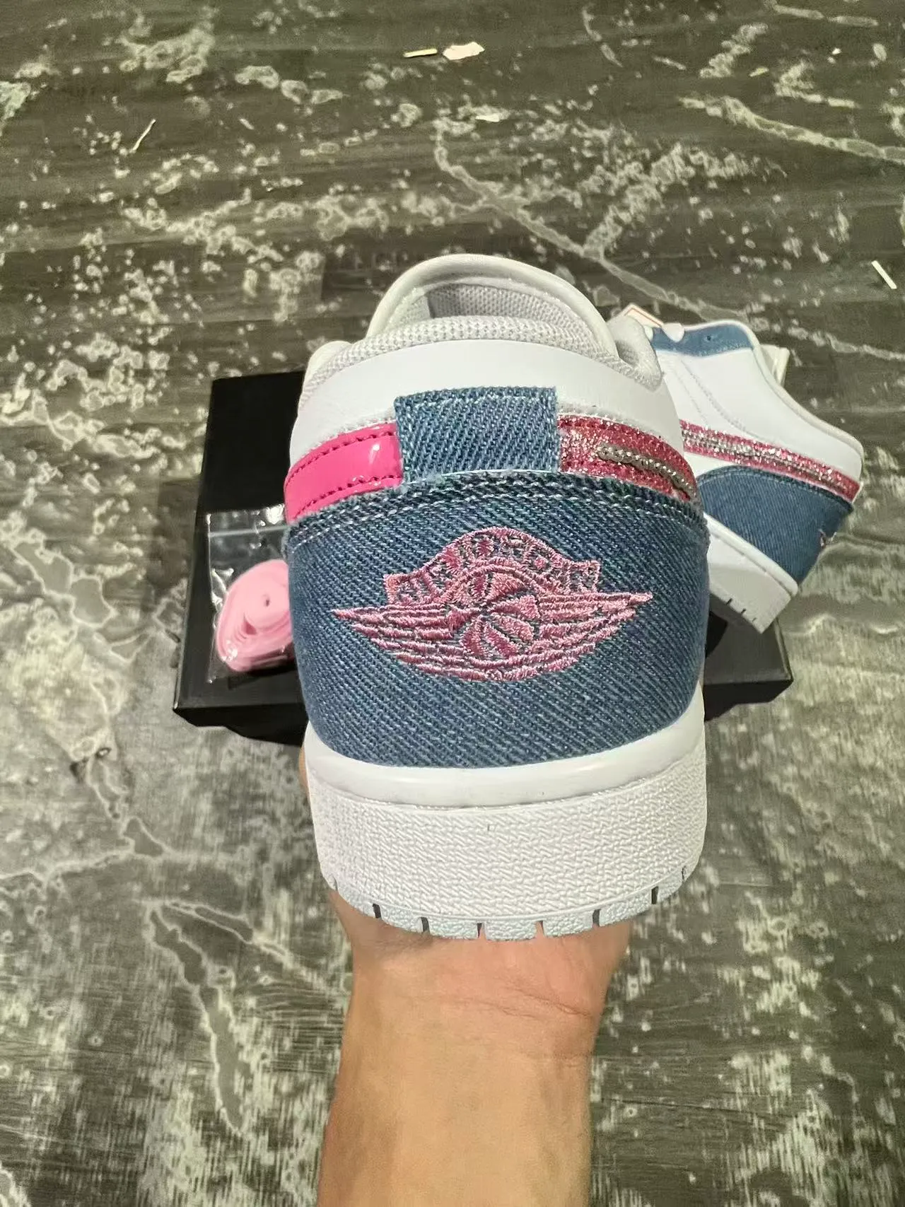 Nike Air Jordan 1 Low Denim Glitter Swoosh Lifestyle Sneakers 8