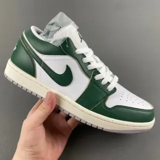 Nike Air Jordan 1 Low Green and White Lifestyle Sneakers