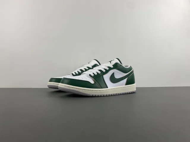 Nike Air Jordan 1 Low Green and White Lifestyle Sneakers 10