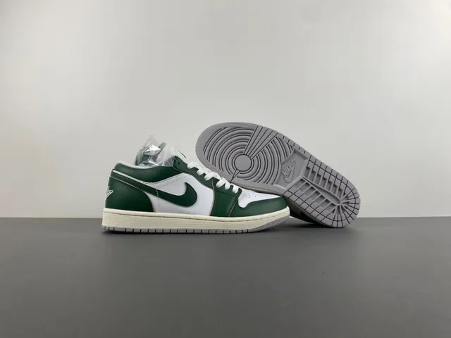 Nike Air Jordan 1 Low Green and White Lifestyle Sneakers 12