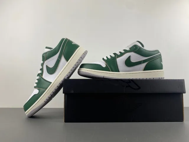 Nike Air Jordan 1 Low Green and White Lifestyle Sneakers 14
