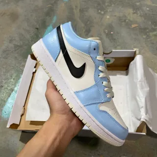 Nike Air Jordan 1 Low Light Blue and Cream Lifestyle Sneakers