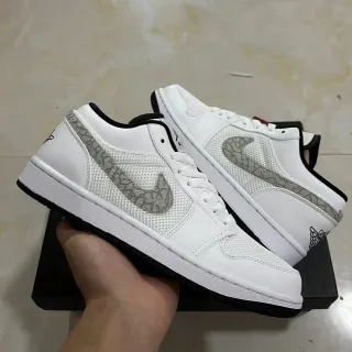 Nike Air Jordan 1 Low White Elephant Print Lifestyle Sneakers