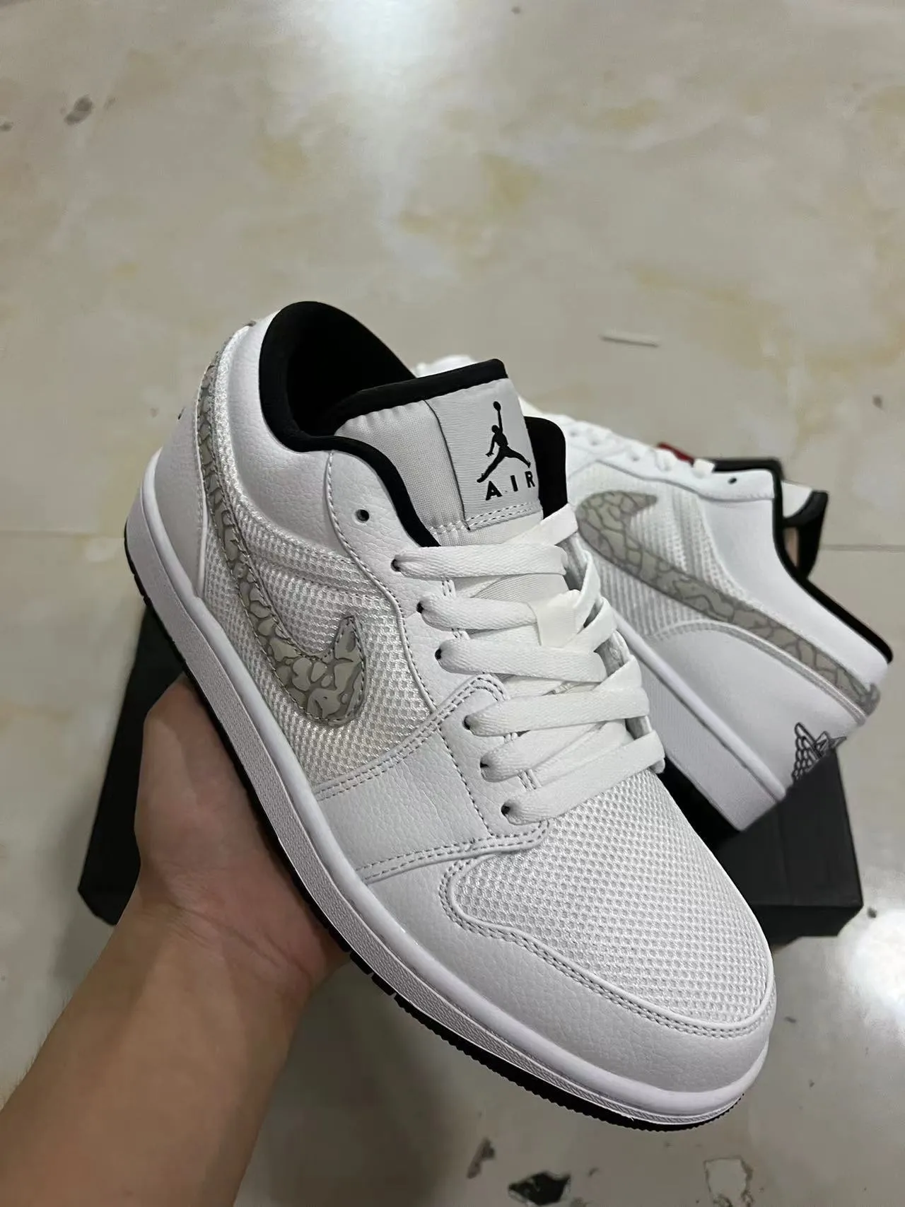 Nike Air Jordan 1 Low White Elephant Print Lifestyle Sneakers 2