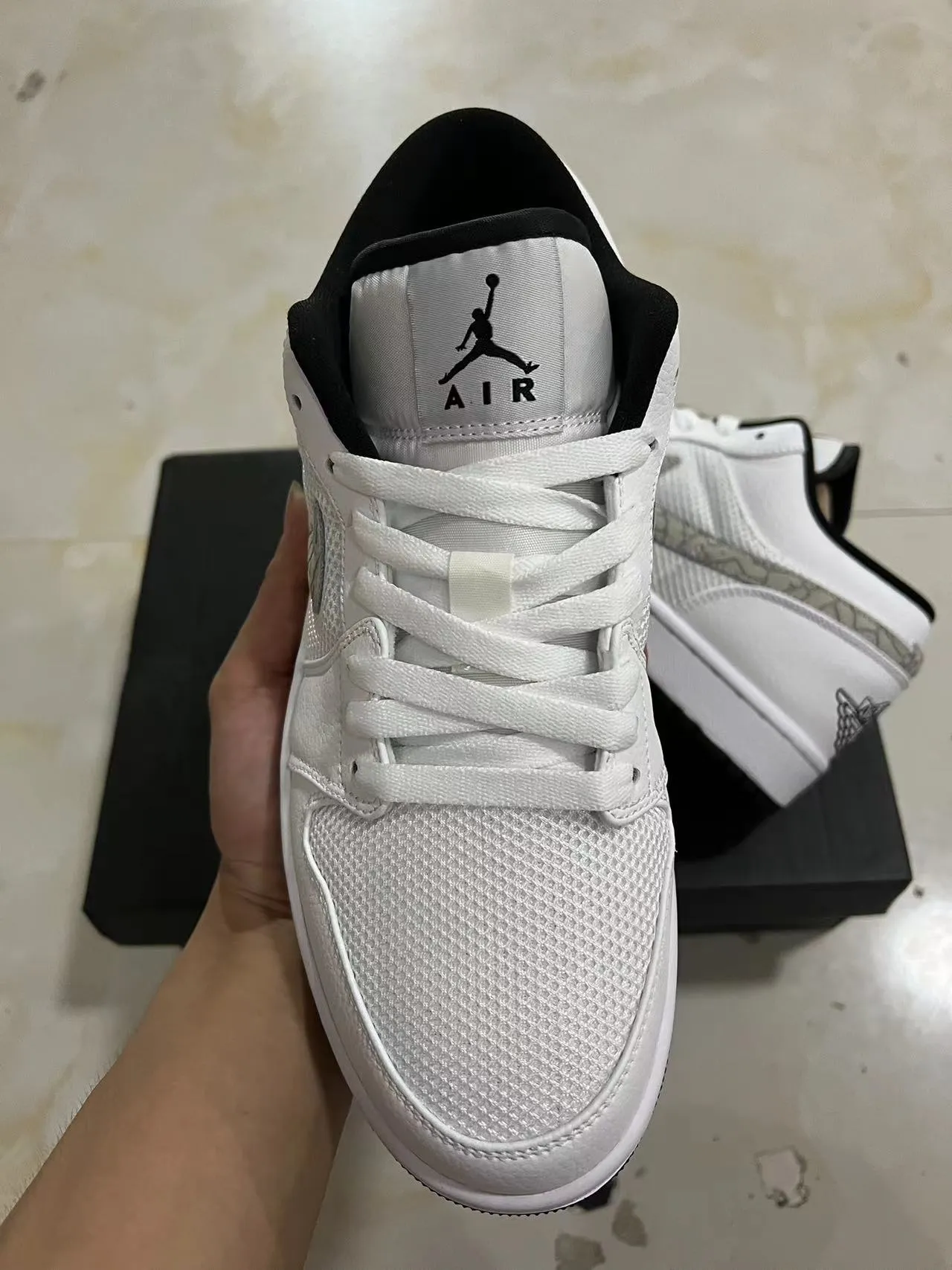 Nike Air Jordan 1 Low White Elephant Print Lifestyle Sneakers 3