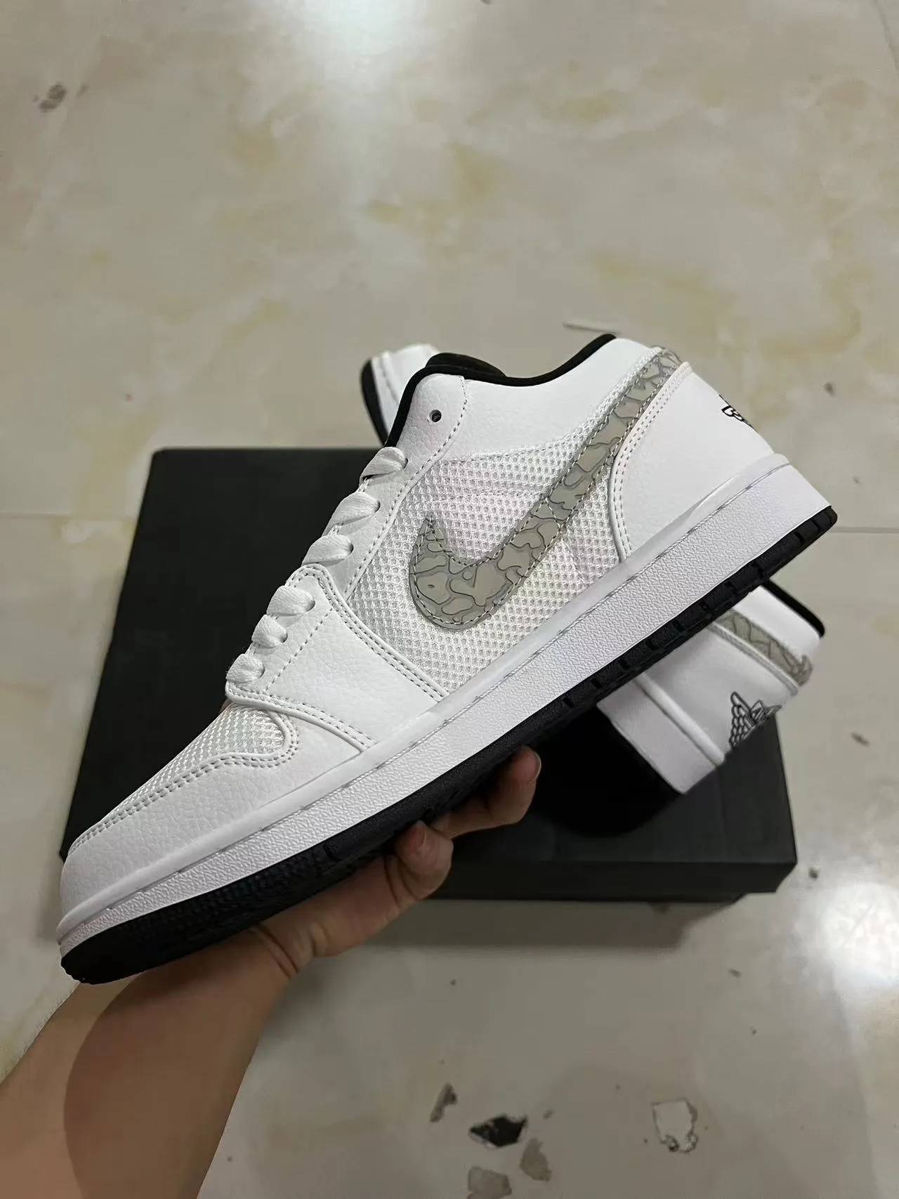 Nike Air Jordan 1 Low White Elephant Print Lifestyle Sneakers 5