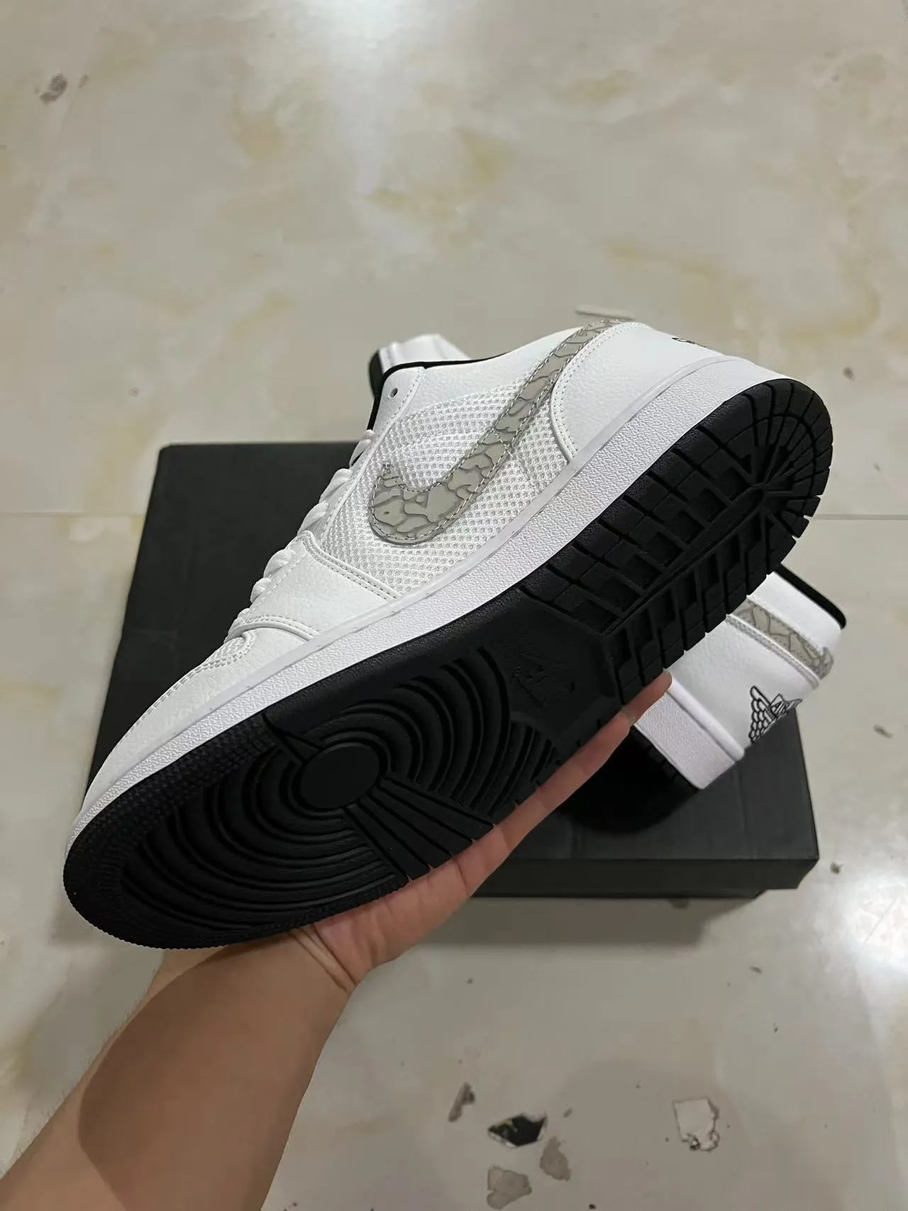 Nike Air Jordan 1 Low White Elephant Print Lifestyle Sneakers 6