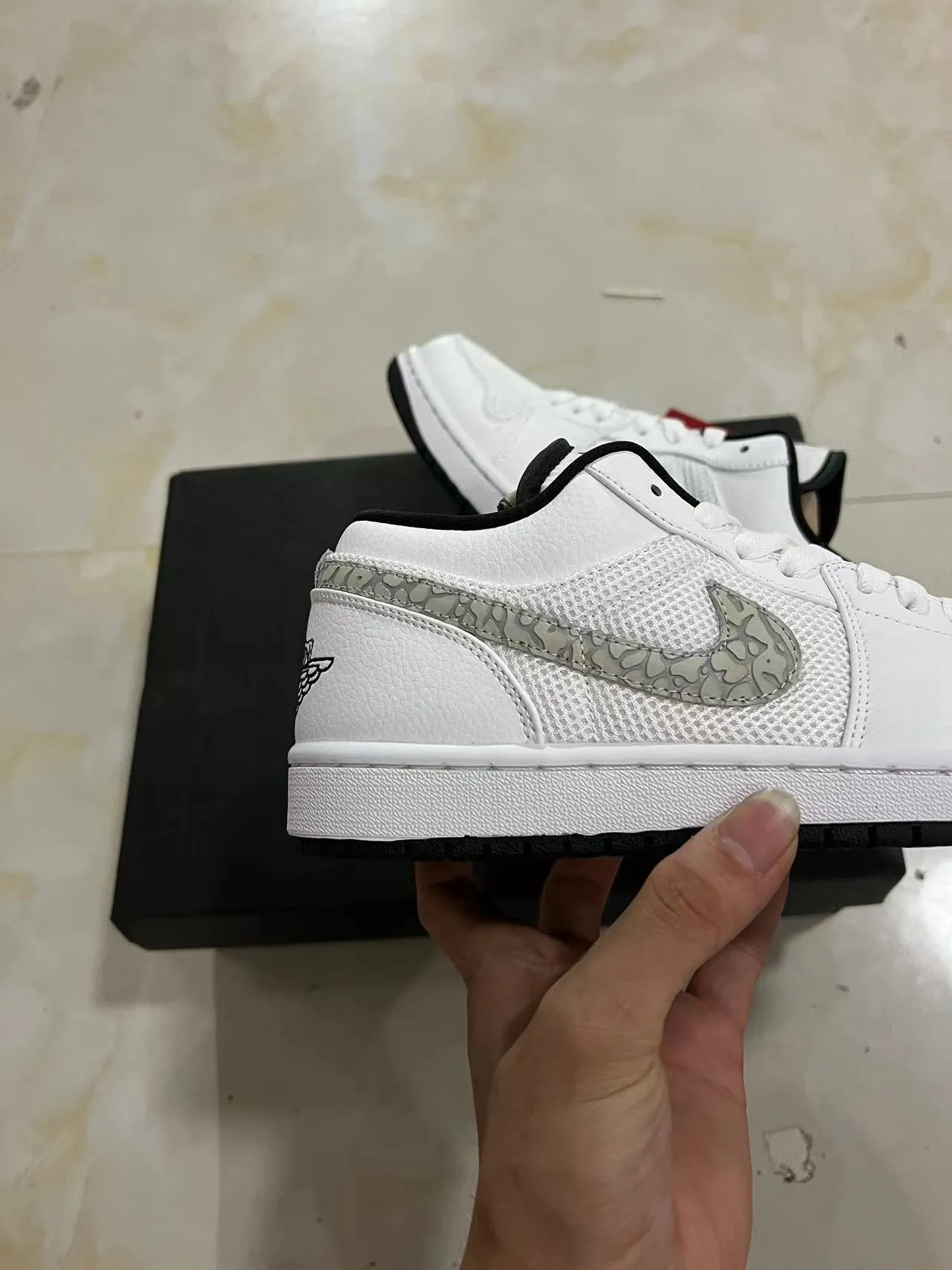 Nike Air Jordan 1 Low White Elephant Print Lifestyle Sneakers 7