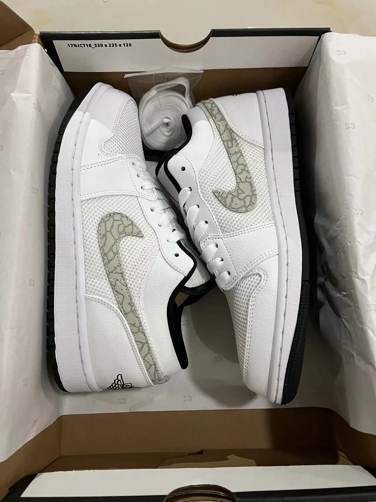 Nike Air Jordan 1 Low White Elephant Print Lifestyle Sneakers 9