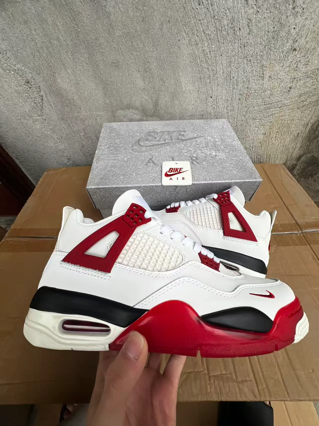 Nike Air Jordan 4 White Red Black Basketball Shoes 7