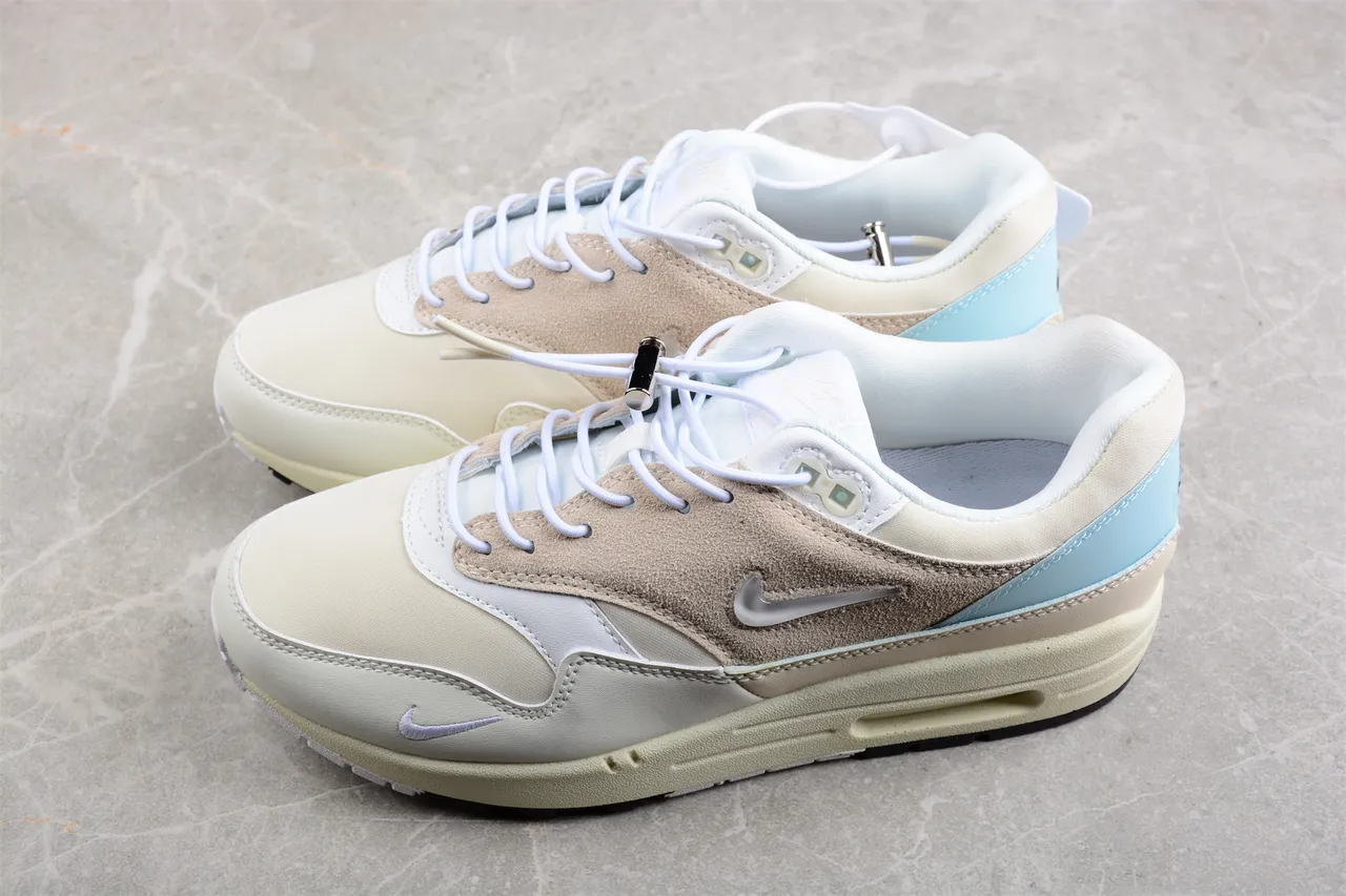 Nike Air Max 1 Off-White Beige Light Blue Lifestyle Sneakers 8