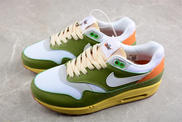Nike Air Max 1 Olive Green White Orange Yellow Lifestyle Sneakers 9