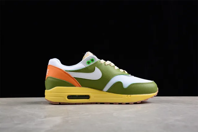 Nike Air Max 1 Olive Green White Orange Yellow Lifestyle Sneakers 11
