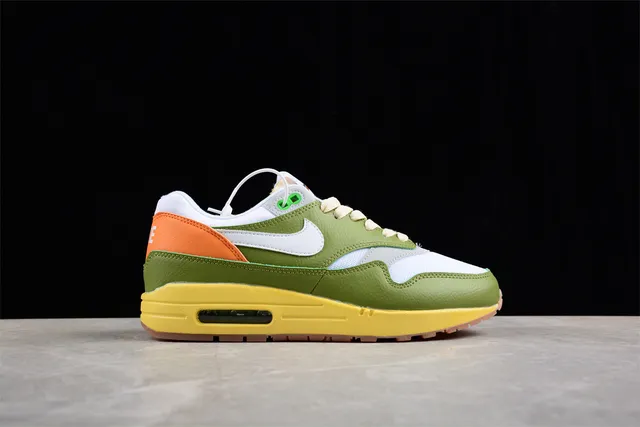 Nike Air Max 1 Olive Green White Orange Yellow Lifestyle Sneakers 14