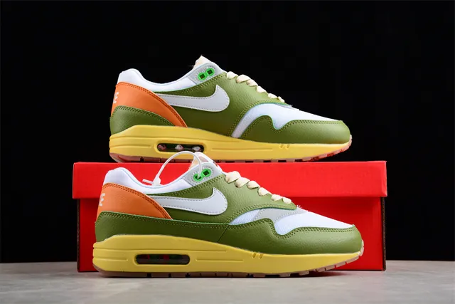 Nike Air Max 1 Olive Green White Orange Yellow Lifestyle Sneakers 15