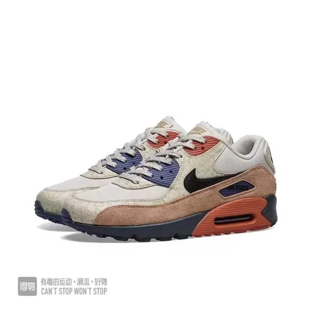 Nike Air Max 90 Beige Tan Rouge Bleu Marine Sneakers Lifestyle 4